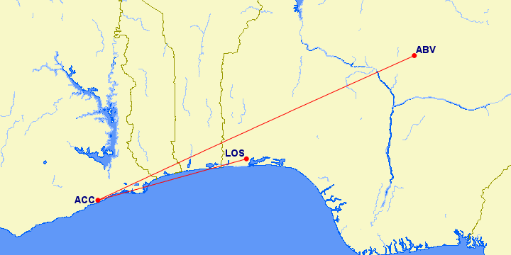 flight path between Lagos and Johannesburg