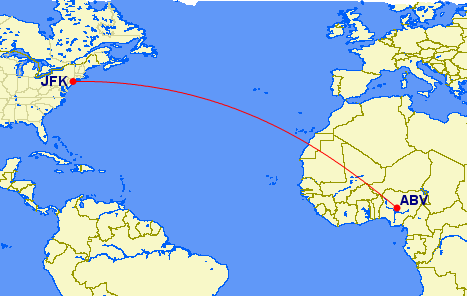 flight path between Nigeria and New York